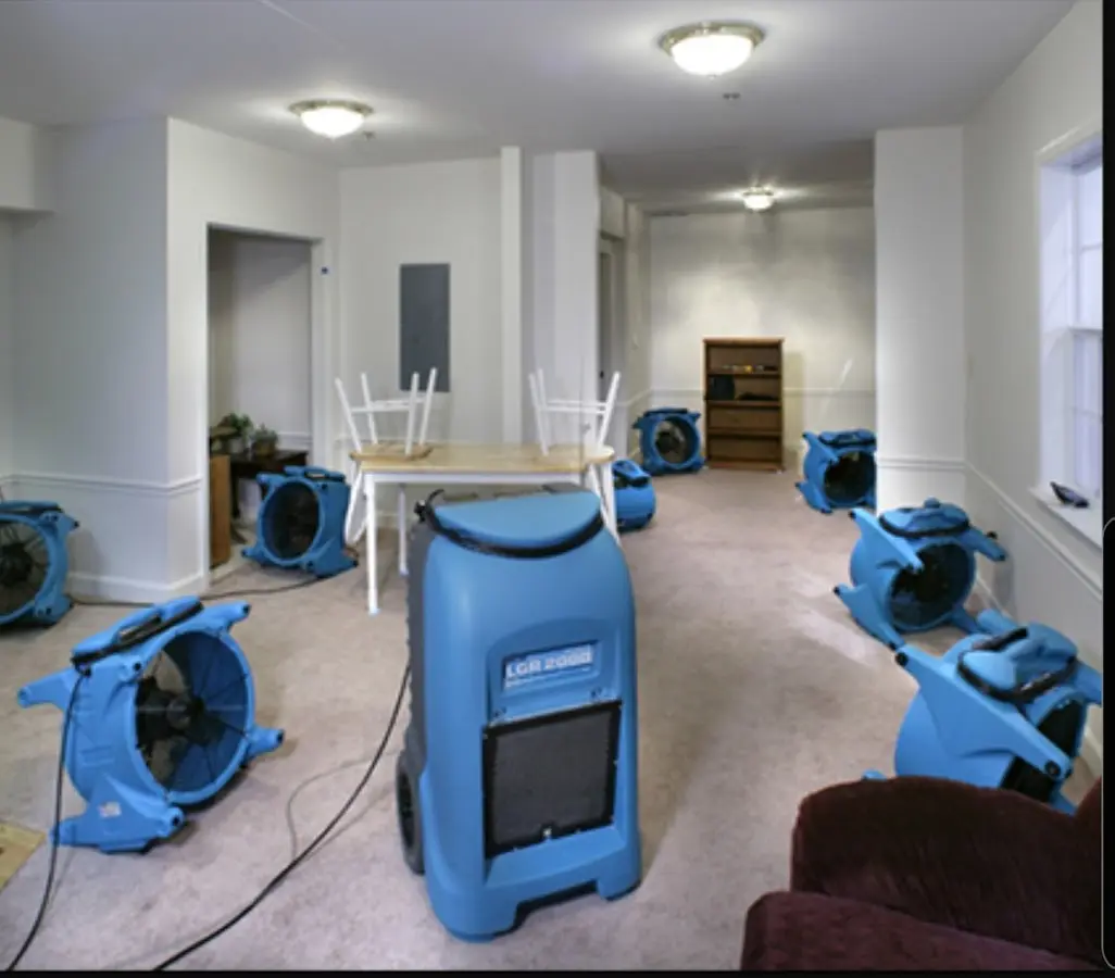 Air movers and dehumidifier setup for Water Damage Restoration in Dove Valley
